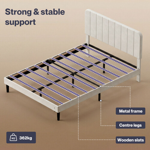 Levede Double Bed Frame Upholstered Platform Bedframe Adjustable Headboard White 2