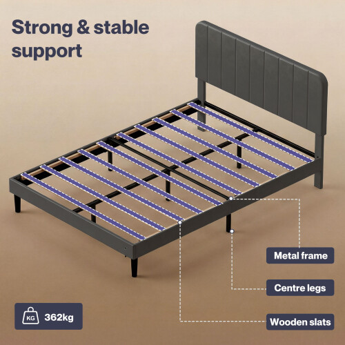 Levede Double Bed Frame with Adjustable Headboard Velvet Upholstered Dark Grey 2