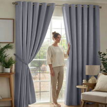 (66" x 90"- 168cm x 228cm, Grey Blackout) 100% Blackout Thermal Insulated Darkening Curtains Living Room Bedroom