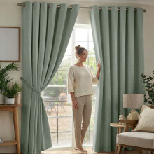 (66" x 90"- 168cm x 228cm, Sage Green Blackout) 100% Blackout Thermal Insulated Darkening Curtains Living Room Bedroom