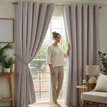 (90" x 90"- 228cm x 228cm, Beige Blackout) 100% Blackout Thermal Insulated Darkening Curtains Living Room Bedroom