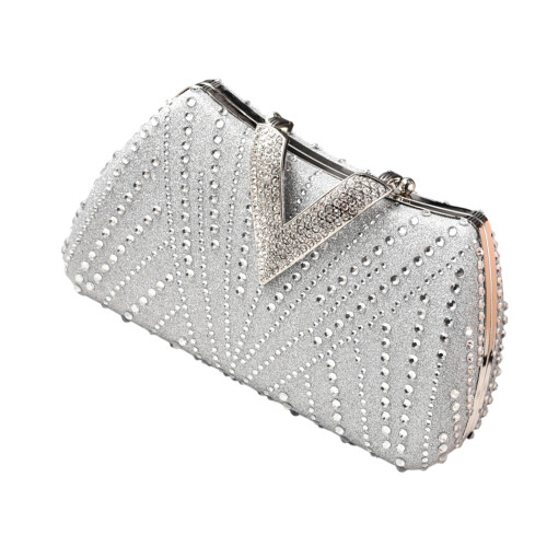 Stylish Oval Handbag Evening Bag with Rhinestones-Silver