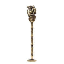 Pure Copper Zodiac Tobacco Pipe Tamper Tool Cleaner, Carved Cattle Design, Brown Finish