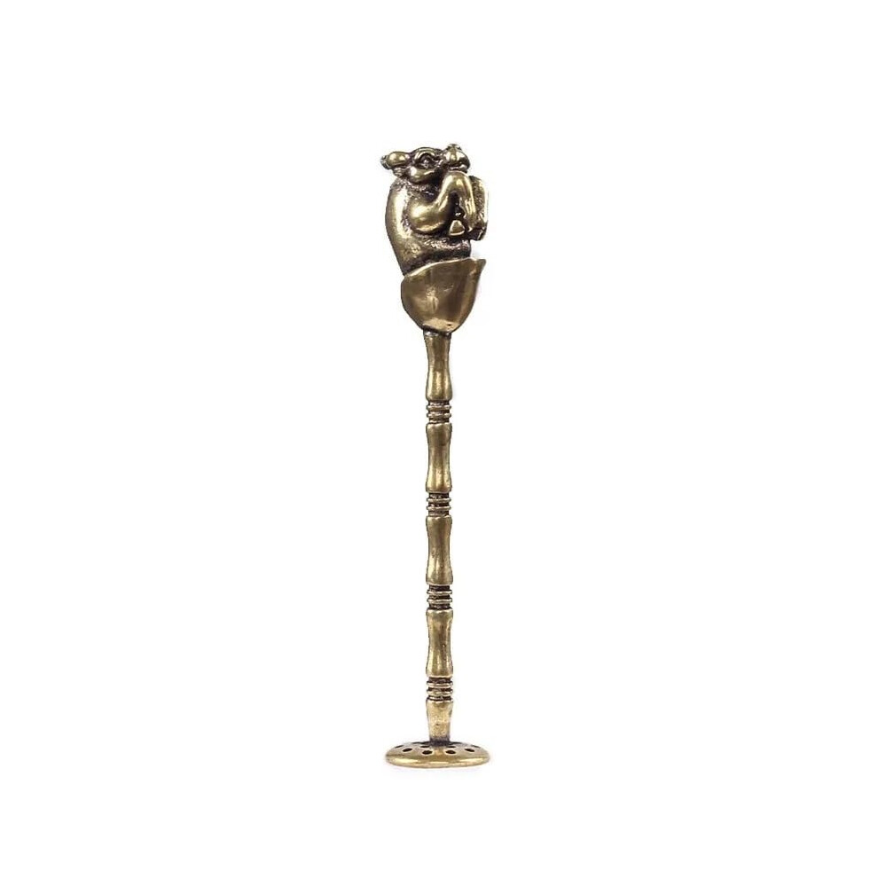 Brown Pure Copper Zodiac Tobacco Pipe Tamper Tool Cleaner, Carved Cattle Design, Finish