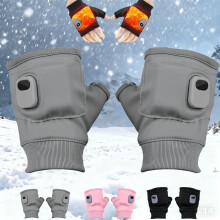 Rechargeable Fingerless Heated Gloves with Digital Display, Rapid Heat and Smart Temperature Control for Outdoor Work Skiing Cycling (Gray)