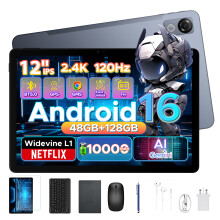 POCKAM P12 Android 16 Tablets (2026), 120Hz 2.4K 12 Inch Tablet with Gemini AI, 48GB+128GB/2TB, Unisoc T7280 Octa-Core, 10000mAh, 13MP+8MP, Face ID