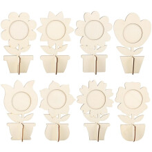 8 Piezas de Flores de Madera para Manualidades, Adornos de Madera para Pintar, Colgantes para Decoración de Mesa de Fiestas de Primavera y Pascua.