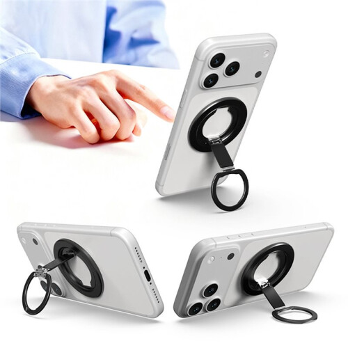 Magnetic Phone Holder, Multi-Functional Foldable, Portable Desktop Rotating Ring Holder Black 2