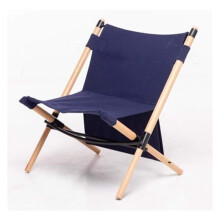 Lightweight Folding Camping Chair with Ergonomic Support and Breathable Canvas Seat, Solid Wood Frame Blue