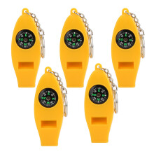 5PCS Emergency Survival Whistle Set, 4 in 1 Loud Whistle with Compass, Thermometer and Magnifier for Hiking and Camping