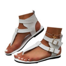 Women's Gladiator Flat Sandals White TStrap Thong Flip Flops Comfortable SlipOn Dressy Beach Style