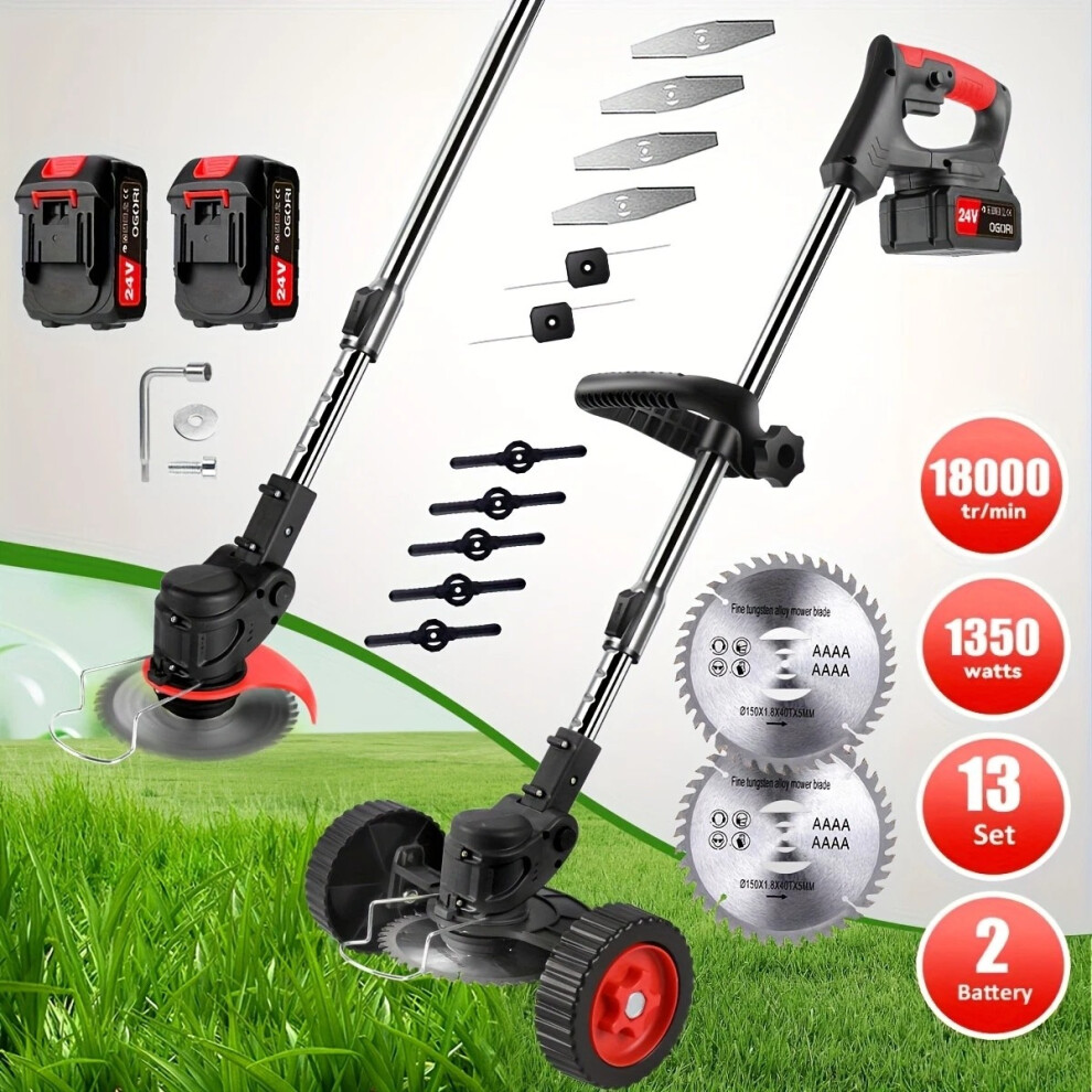 24V Cordless Grass Trimmer 2 Battery Weed Cutter
