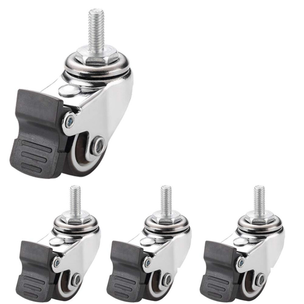 Caster Wheels For Furniture 8Mm Threaded Stem, Silent Rubber Swivel Casters With Brakes, Heavy Duty 100Kg 9073542937289