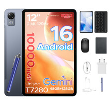 Aorlym P12 12 Inch Tablet, Tablet Android 16, 48GB RAM+128GB ROM/2TB TF, T7280 Octa-core, Gemini AI, IPS 2.4K 120Hz Display, 10000mAh/18W, 5G WiFi