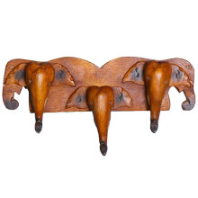 Handcarved Elephant Wall Mounted Coat Rack, Wooden Coat Hooks with Embossed Handpainted Finish for Entryway