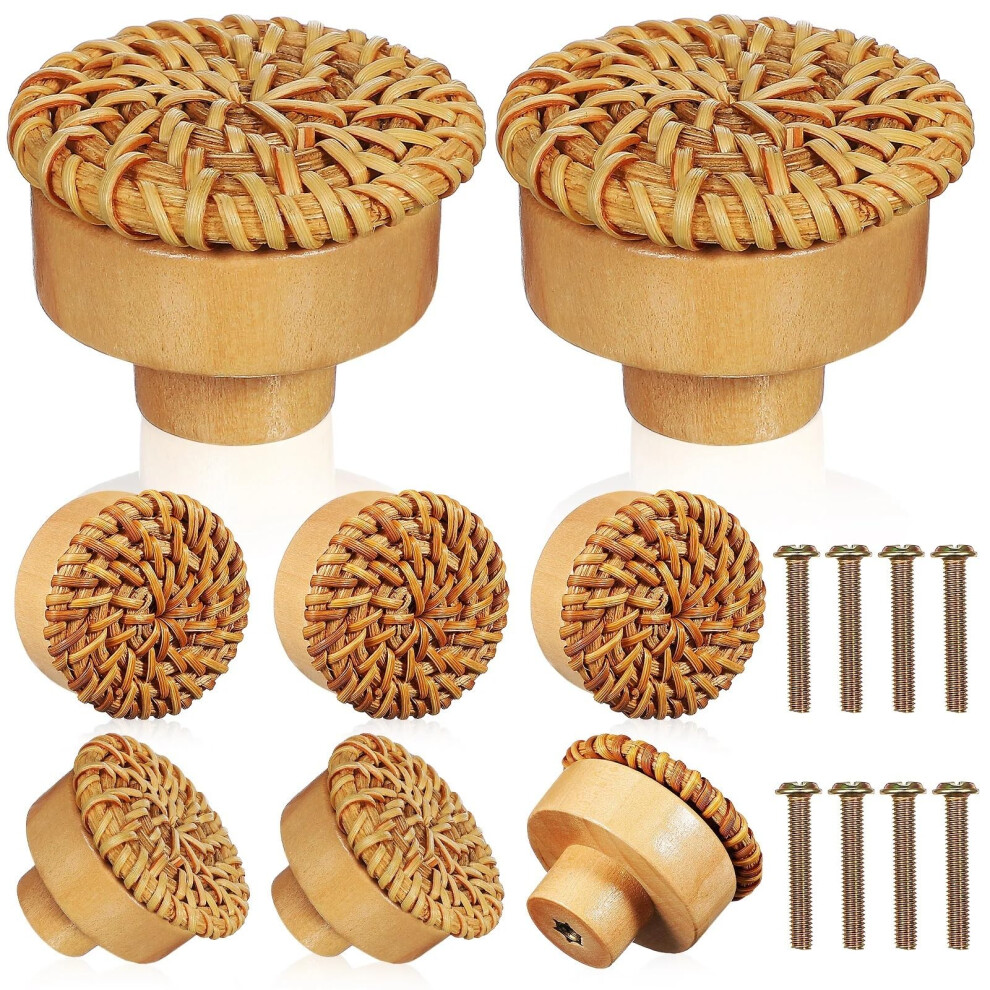 Rattan Cabinet Knobs 8 Pcs 40Mm Boho Vintage Wood Drawer Pulls For Cabinet Dresser Furniture 9073542937425