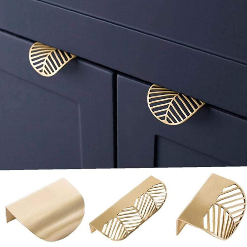 4pcs Leaf Shape Brass Cabinet Handles Gold Drawer Pull Knobs, Elegant Durable Design for Kitchen Cabinets 1