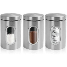 Kitchen Canister Set 3 Piece Stainless Steel Coffee Tea Sugar Clear with Glass Viewing Window & Airtight Lids for Kitchen