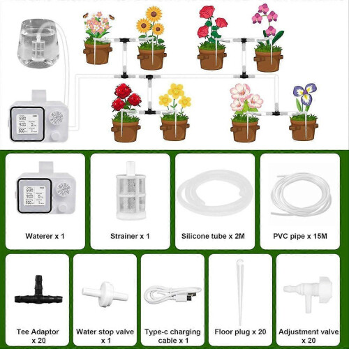 Automatic Watering System with Adjustable Drippers Automatic Drip Irrigation Kit with Customize Schedule Water 2