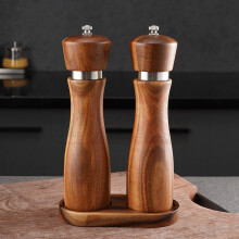 Juego de 2 molinillos de sal y pimienta de madera de acacia, juego de molinillos de sal y pimienta de madera, vajilla de 8 pulgadas