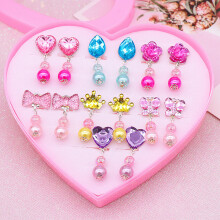 Children's Ear Clips Without Ear Holes Fake Earrings Gift Box Set Imitation Drill Ear Clips Girls Decorative Toys 1 Set Colorful-JJ