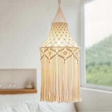 Bohemian Macrame Lamp Shade - Natural Cotton Rope Unique Design for Modern Home Decor, White Boho Lighting for Living Room, Nursery, Office