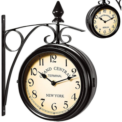Two Sided Train Station Wall Clock Black Vintage Design Clock Watch 1