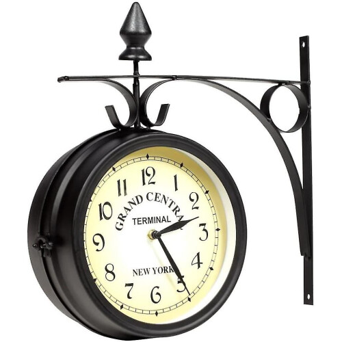 Two Sided Train Station Wall Clock Black Vintage Design Clock Watch 2