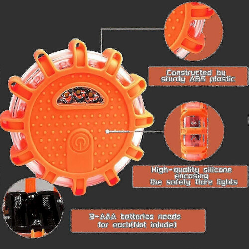 1/4-Pack Roadside Emergency LED Flashing Warning Flare Light Kit with Beacon Discs 1