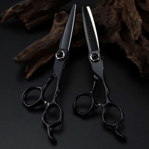 Ensemble de ciseaux de coiffure professionnels en acier japonais avec ciseaux à effiler, conception ergonomique