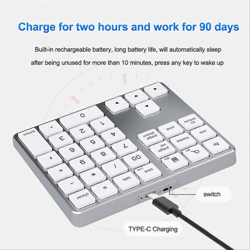 Dual Bluetooth Numeric Keypad compatible 2.4Ghz Wireless Keyboard Silver &amp; White 1