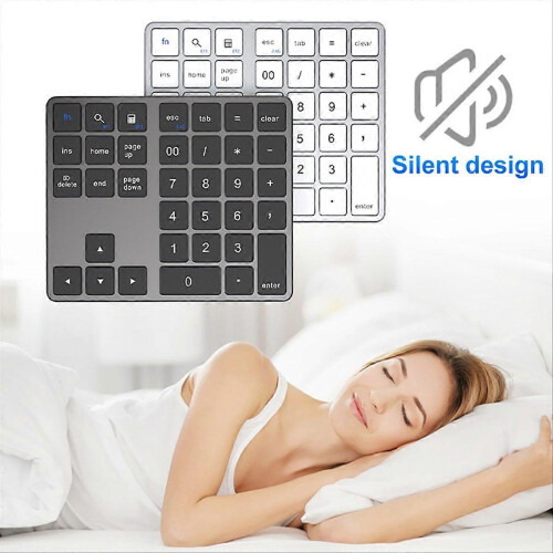Dual Bluetooth Numeric Keypad compatible 2.4Ghz Wireless Keyboard Silver &amp; White 2