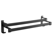 Wall Mounted Towel Rack 60cm Matte Black Aluminum with Dual Bars Shelf and Hooks for Bathroom