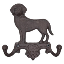 Dog Leash Holder Cast Iron Wall Hook, Heavy Duty Double Hook Design Rustic Dog Silhouette for Entryway Coat and Key Storage