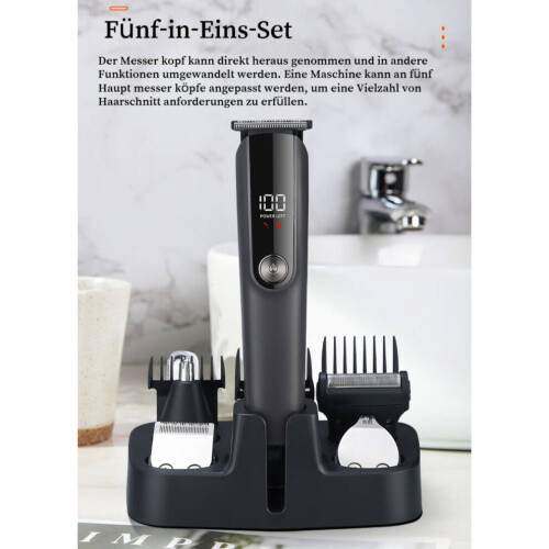 5-in-1-Multifunktions-Haar- und Barttrimmer-Set mit präziser Metallklinge, Typ-C-Ladefunktion und 2