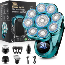 Rasoio elettrico per la testa 9D – Set di rasatura 6 in 1 per uomo calvo, utilizzabile sia a secco c