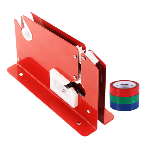 Manual Iron Tape Dispenser Plastic Bags Sealer Set Includes-Red