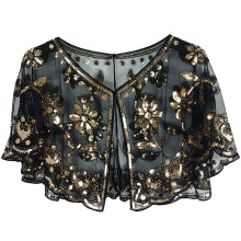 Sparkling Sequined Tulle Shawl For Women Evening-Black gold