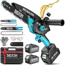 Cordless Mini Chainsaw 8 and 6 Inch 2 in 1 Dual Bars, 1000W Brushless Motor, 2 Batteries, Lightweight for Tree Trimming and Wood Cutting