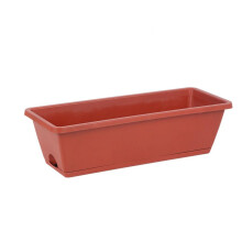Large Rectangular Plastic Plant Pot with Controlled Drainage Tray, Red Resin Planter Box for Balcony or Indoor Outdoor Use 50x15x19cm