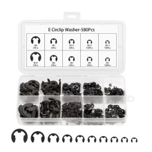 580PCS Black Carbon Steel E-Clip Kit,10 Sizes External Retaining Rings(M1.5-M10) for Bearings, Gears, Pulleys