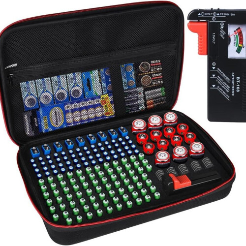 Portable Battery Storage Box with Tester for AA/C Batteries