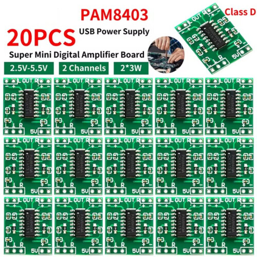 20pcs Digital Power Amplifier Board,2X3W Type D PAM8403 Audio Module  5V Digital Audio Amplifier Board Module 1