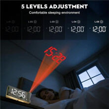 Sveglia con Proiezione, Orologio A Specchio 7,3", Doppia Sveglia con 3 Modalità, Luminosità Regolabile, Ora Legale, Funzione Snooze, Porta di