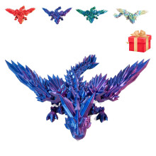 3D Printed Dragon with Movable Wings, Crystal Style Winged Dragon Sculpture Home Decor Blue Violet