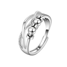 Adjustable Silver Fidget Spinner Ring for Anxiety Relief, Smooth Metal Beads Couples Jewelry Gift