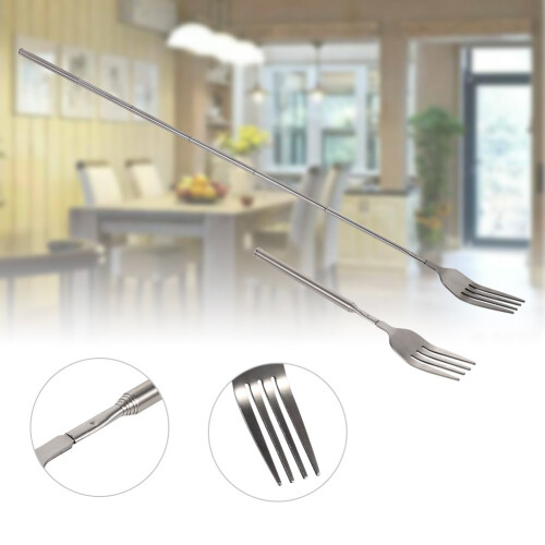 BBQ Telescopic Fork Stainless Steel Extendable Grill Fork with Long Handle for Campfire Roasting 1