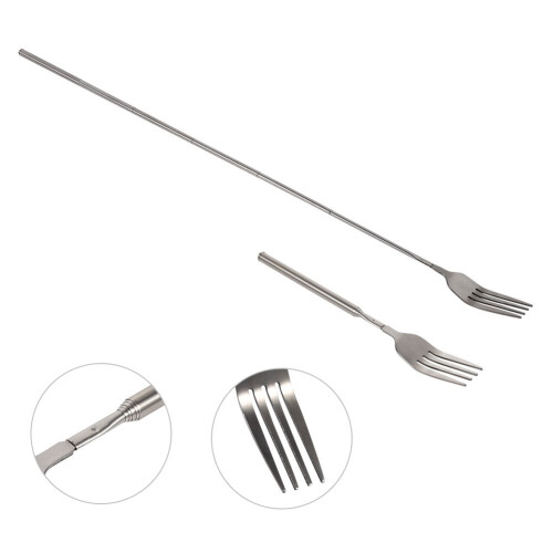 BBQ Telescopic Fork Stainless Steel Extendable Grill Fork with Long Handle for Campfire Roasting 2