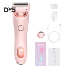 (Pink) Elektrischer Epilierer für Damen mit zwei Aufsätzen, USB-aufladbar, wasserdicht, zur Haarentf