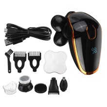 Rasoio elettrico rotante con 5 testine di rasatura, ricaricabile tramite USB, impermeabile, per barb